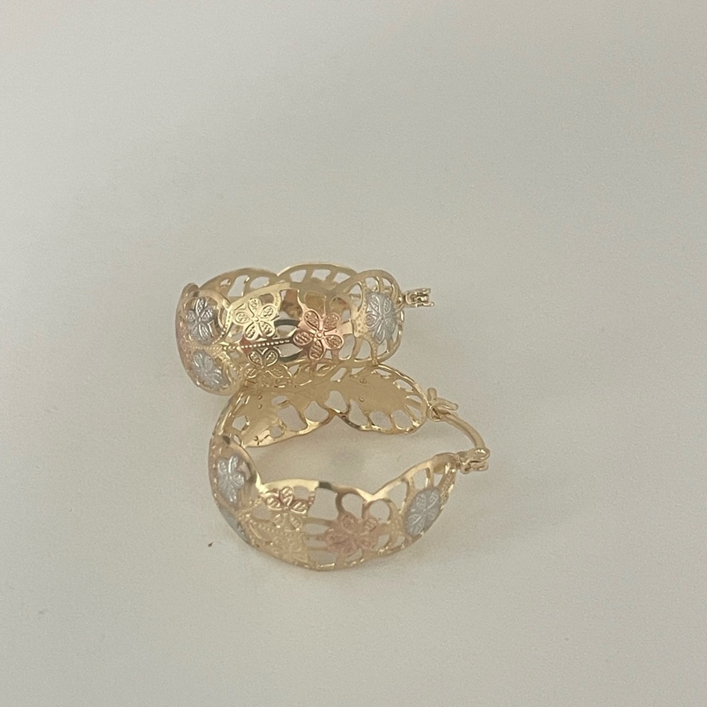 18k Gold Filled Filigree Tricolor Hoop Earrings